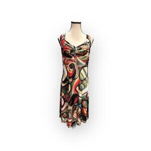 Women’s Medium Designer Gathered Bust Abstract Print Dress Medium Fit n Flare